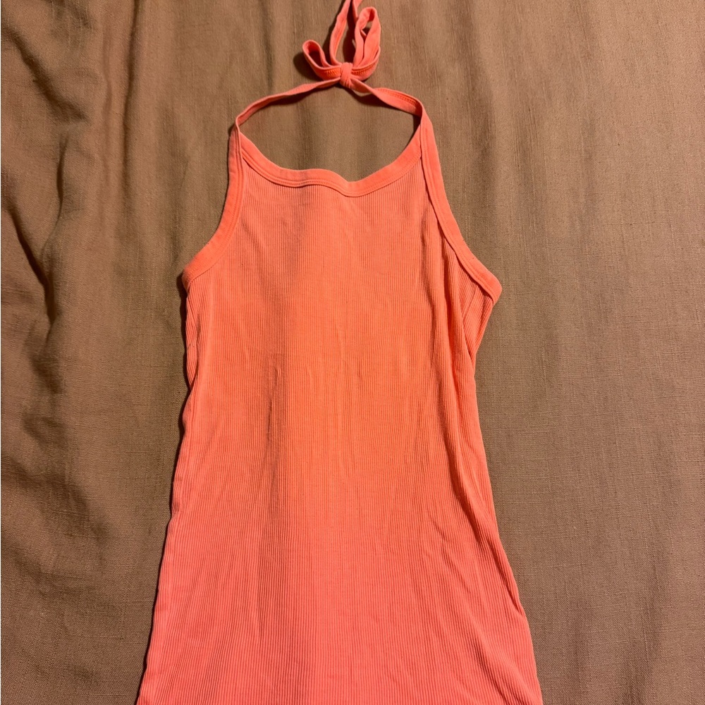 Coral Halter Ribbed Tank